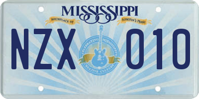 MS license plate NZX010