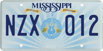 MS license plate NZX012