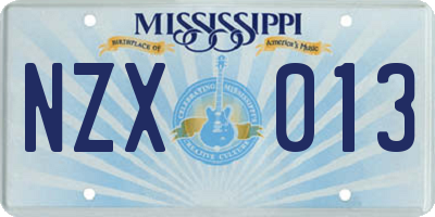 MS license plate NZX013