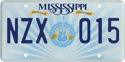 MS license plate NZX015