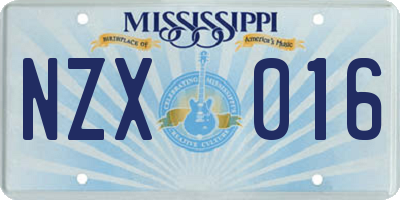 MS license plate NZX016