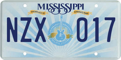 MS license plate NZX017