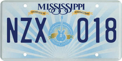 MS license plate NZX018
