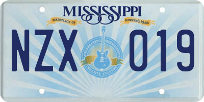 MS license plate NZX019