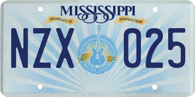 MS license plate NZX025