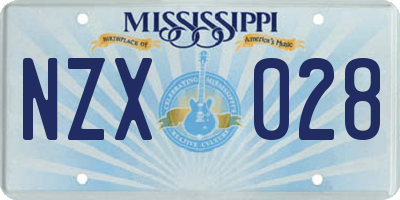 MS license plate NZX028