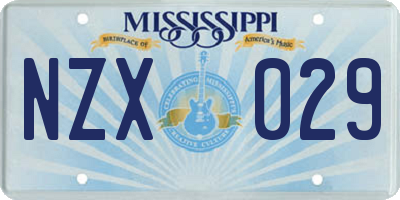 MS license plate NZX029