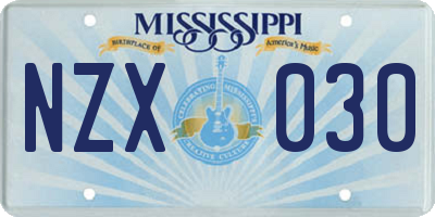 MS license plate NZX030