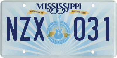 MS license plate NZX031