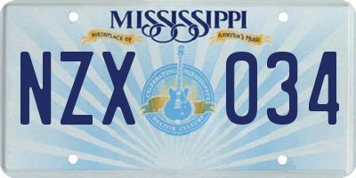 MS license plate NZX034