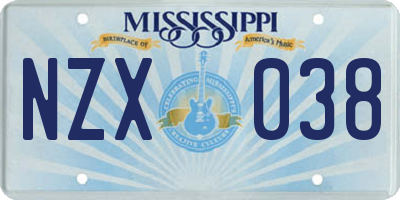 MS license plate NZX038