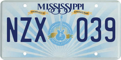 MS license plate NZX039