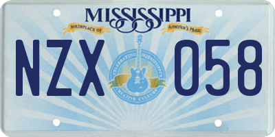 MS license plate NZX058