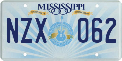 MS license plate NZX062