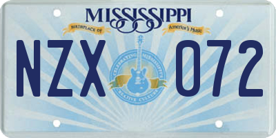 MS license plate NZX072