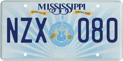 MS license plate NZX080