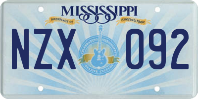 MS license plate NZX092