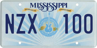 MS license plate NZX100