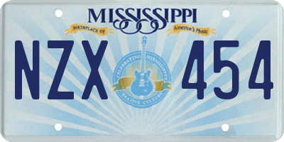 MS license plate NZX454