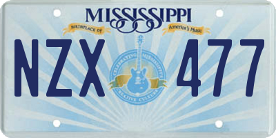 MS license plate NZX477