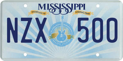 MS license plate NZX500