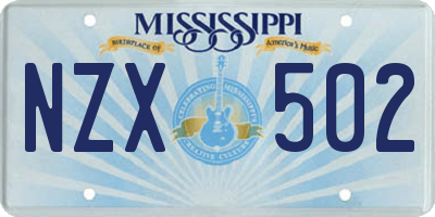 MS license plate NZX502