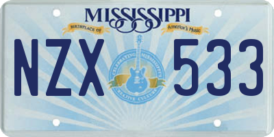 MS license plate NZX533