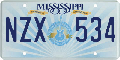 MS license plate NZX534