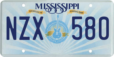 MS license plate NZX580