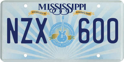MS license plate NZX600