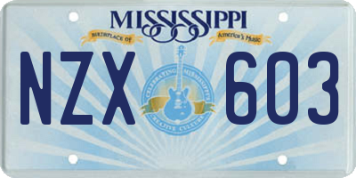 MS license plate NZX603