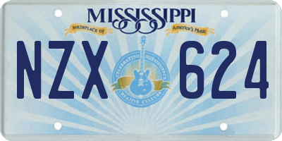 MS license plate NZX624