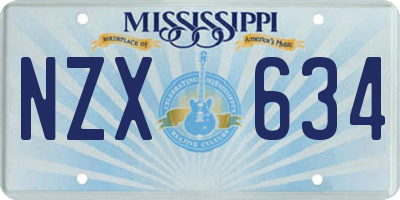 MS license plate NZX634