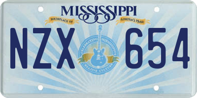 MS license plate NZX654