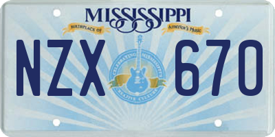 MS license plate NZX670