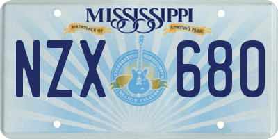 MS license plate NZX680