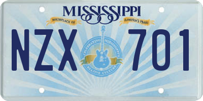MS license plate NZX701