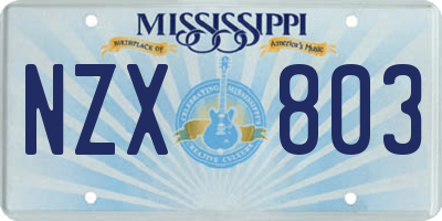 MS license plate NZX803
