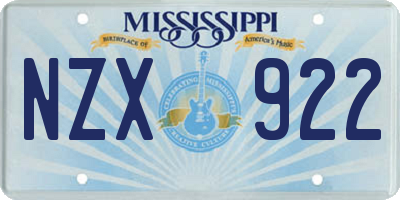 MS license plate NZX922