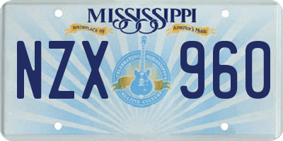 MS license plate NZX960