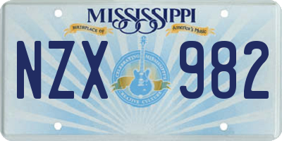 MS license plate NZX982