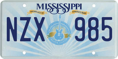 MS license plate NZX985