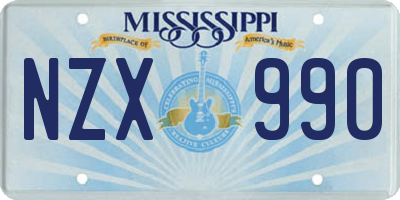MS license plate NZX990