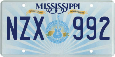 MS license plate NZX992