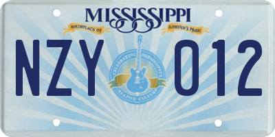 MS license plate NZY012