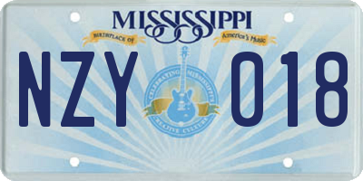 MS license plate NZY018