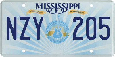 MS license plate NZY205