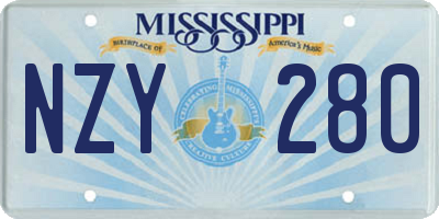MS license plate NZY280