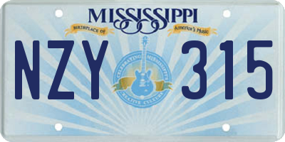 MS license plate NZY315