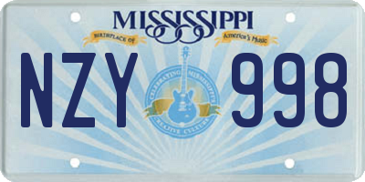 MS license plate NZY998